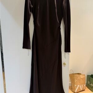 Mango Long Sleeve Chocolate Brown Maxi Dress